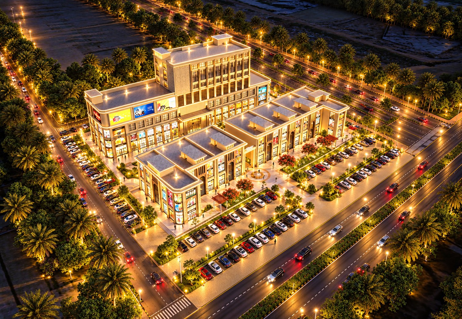 Aerial night view of MTC and its parking
