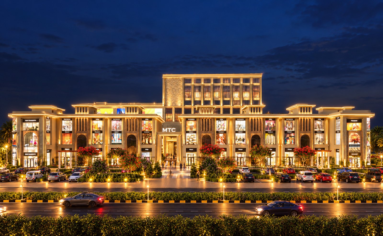 The MTC frontage at night facing the highway