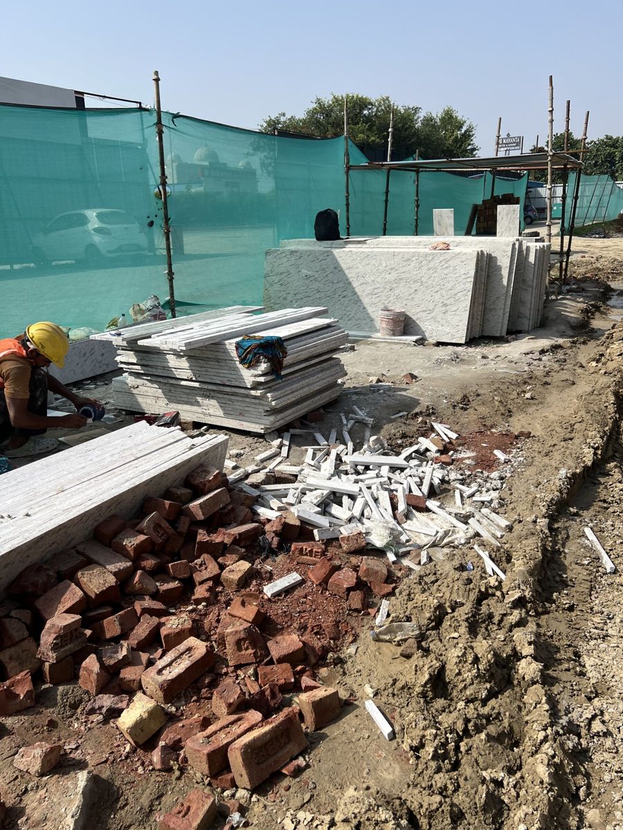 Stone slabs and materials on site